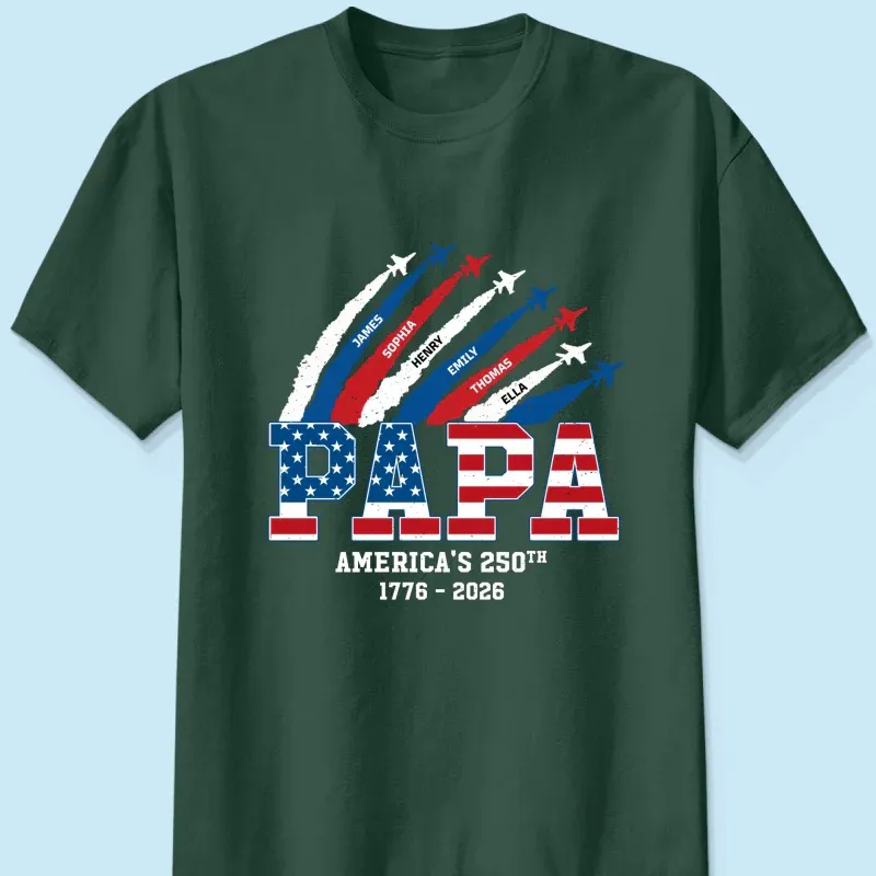 Proud Dad Grandpa Nation Flag American 250th Anniversary - Chemise Personnalisée - Cadeau Cool Pour La Fête Des Pères Pour Papa, Grand-père - MaPhotochaussetteFr