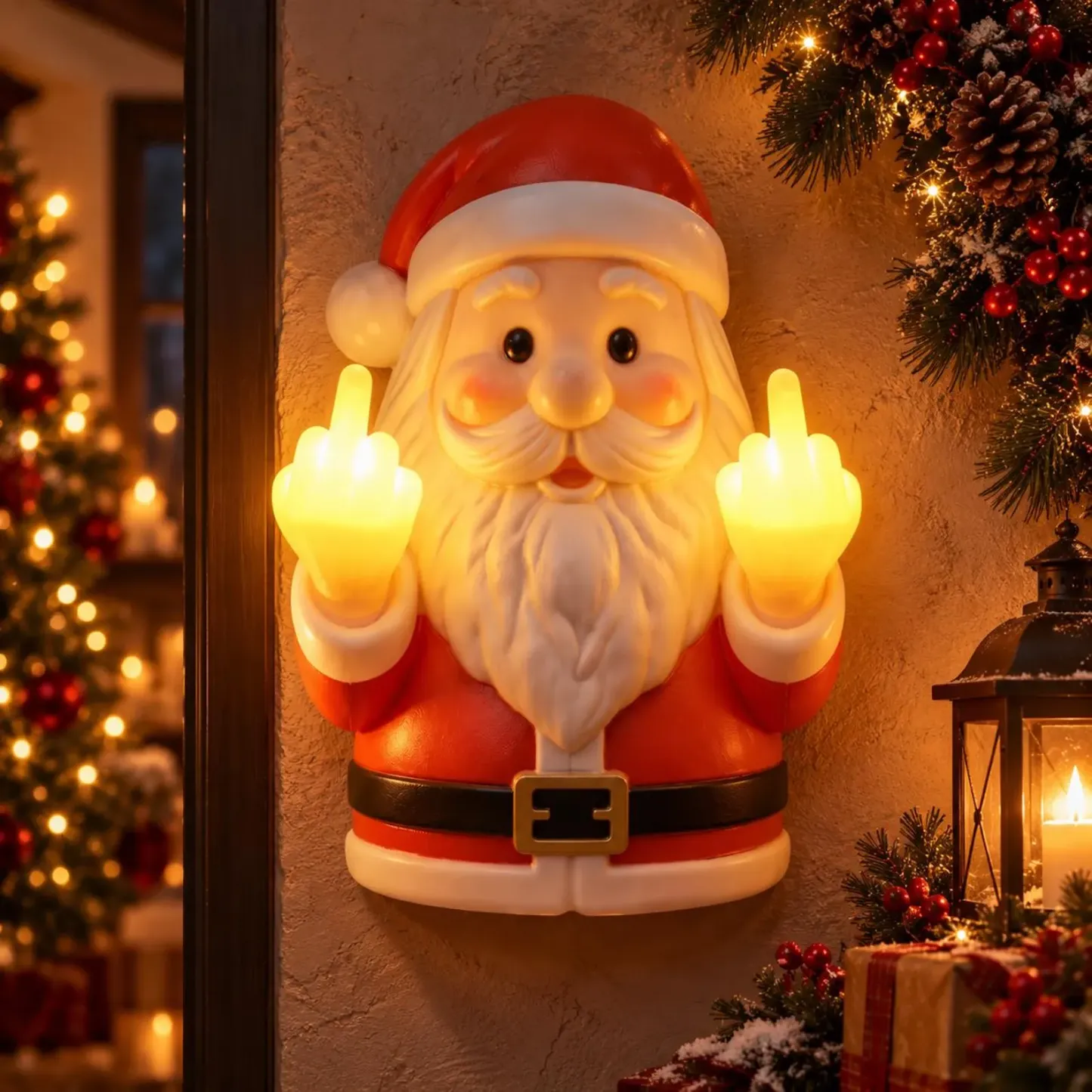 Lumière Murale Drôle De Doigt Du Milieu Du Père Noël, Décor De Nouveauté De Noël, Lampe De Père Noël LED Chaude, Cadeau De Vacances Pour Adultes, Accent Mural De Noël Effronté - MaPhotochaussetteFr