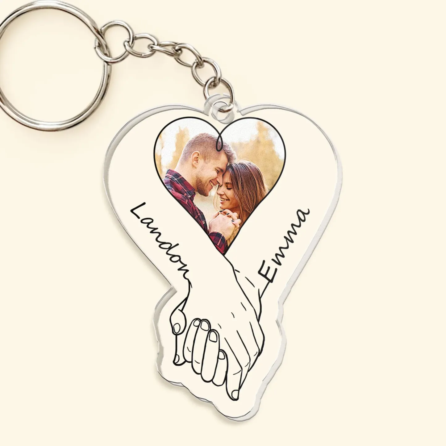 Porte-clés Photo Acrylique Personnalisé Télécharger Photo Anniversaire De Couples Se Tenant La Main - MaPhotochaussetteFr