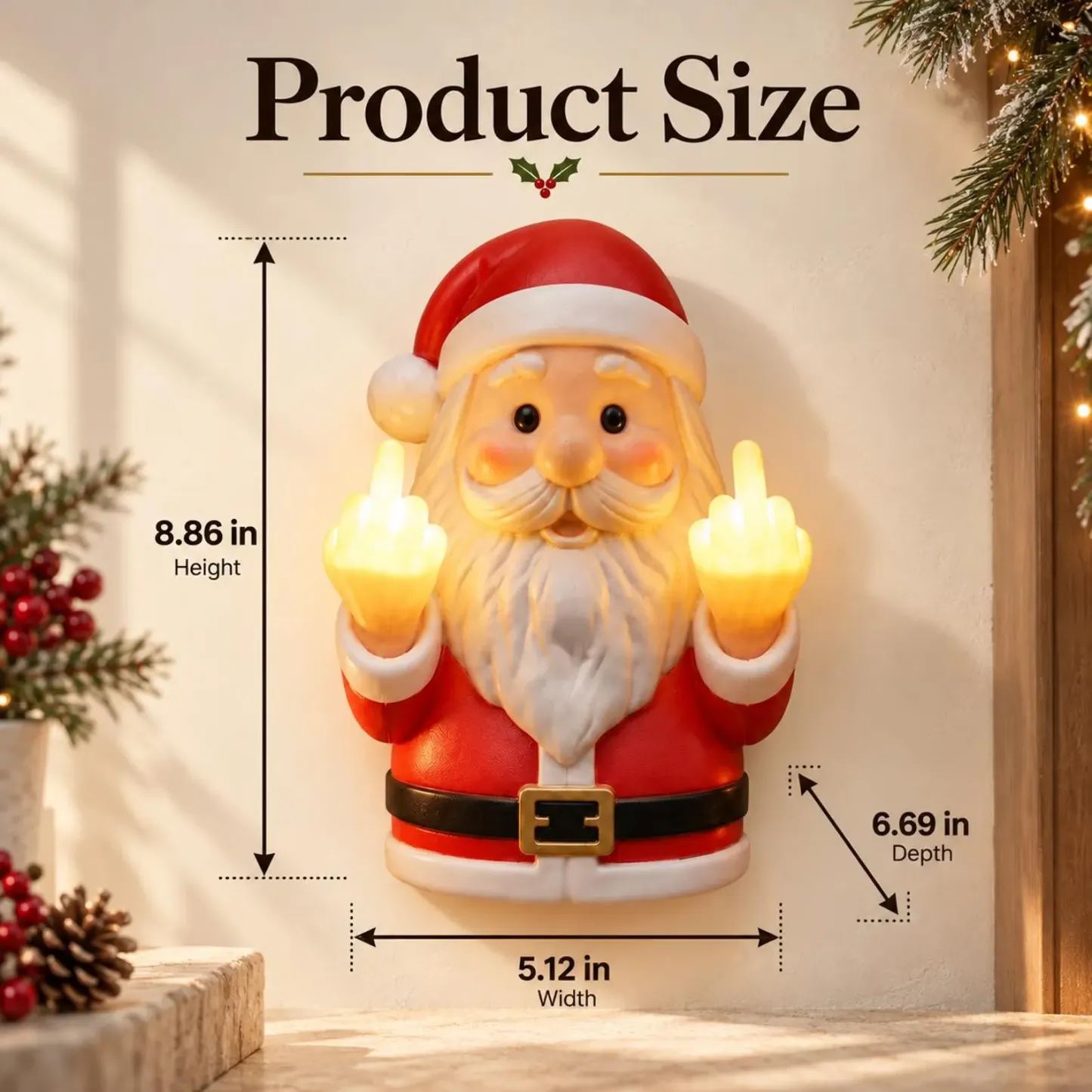 Lumière Murale Drôle De Doigt Du Milieu Du Père Noël, Décor De Nouveauté De Noël, Lampe De Père Noël LED Chaude, Cadeau De Vacances Pour Adultes, Accent Mural De Noël Effronté - MaPhotochaussetteFr