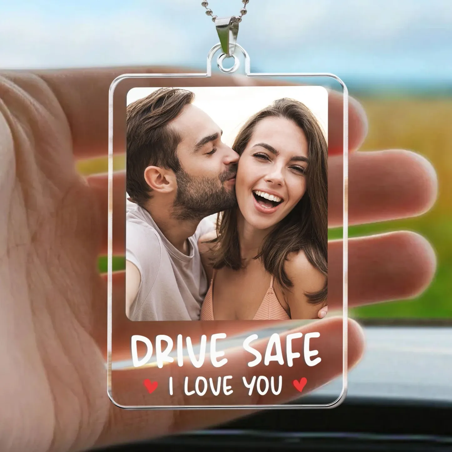 Photo Personnalisée Vue Arrière Drive Safe, I Love You - Accessoire De Rétroviseur Photo Personnalisé - MaPhotochaussetteFr