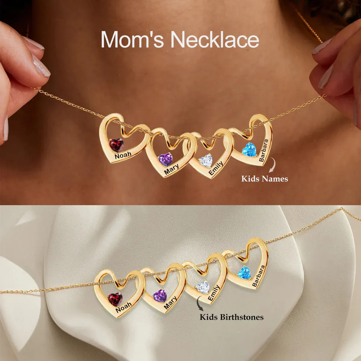 Collier Personnalisé Avec Pierre De Naissance Et Nom En Forme De Cœur Pour Maman Et Grand-mère