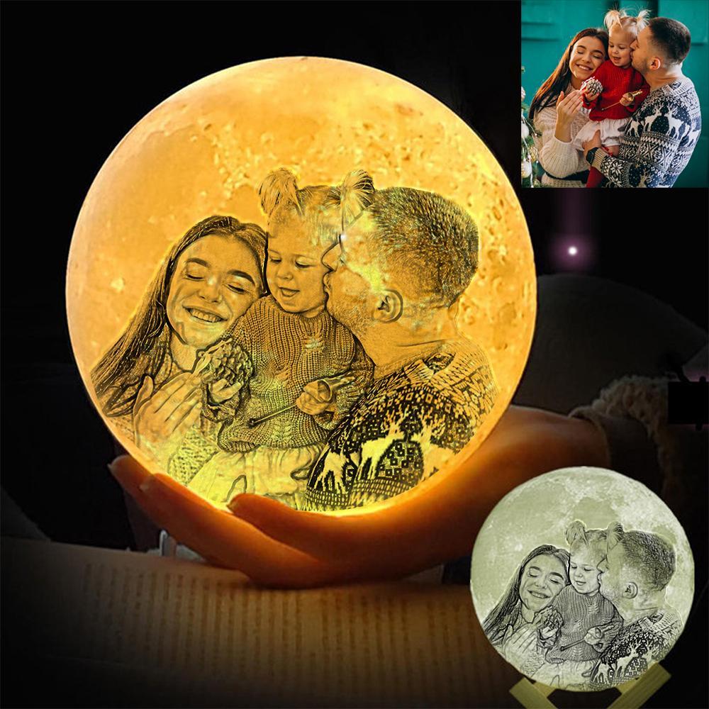 Aangepaste 3d Foto Maanlamp &met Uw Tekst- Touch 2 Couleurs - MaPhotochaussetteFr
