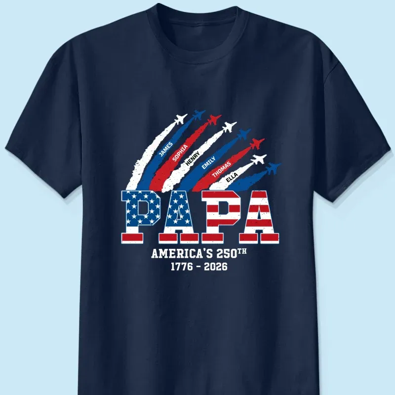 Proud Dad Grandpa Nation Flag American 250th Anniversary - Chemise Personnalisée - Cadeau Cool Pour La Fête Des Pères Pour Papa, Grand-père - MaPhotochaussetteFr