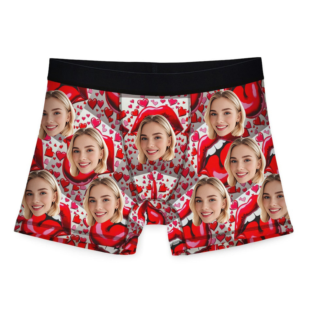 Boxer Personnalisé Pour Homme Avec Motif Lèvres Rouges, Cadeau Fantaisie Pour Lui