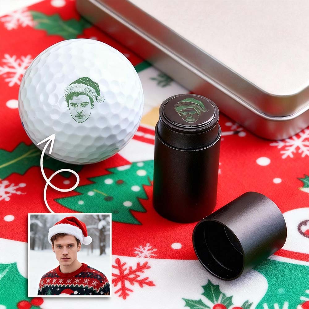 Personalized Photo Golf Ball Stamp with Metal Storage Box Birthday Santa Gift Idea for Golf Player