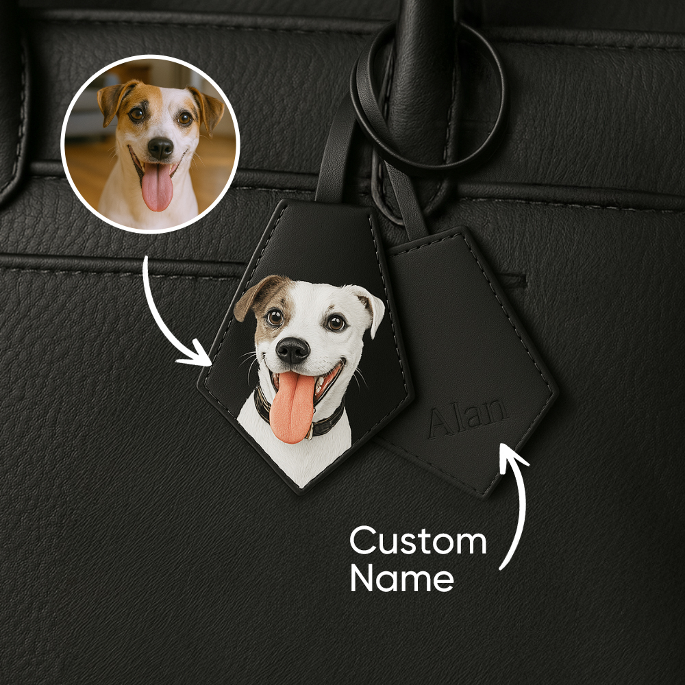 Custom Pet Photo Leather Bag Charm Tag-Unique Personalised Gift Bag Charm - Pet Portrait - Dog Memorial - Leather fashion accessories