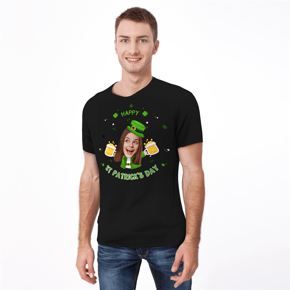 Custom Photo Happy St. Patrick's Day Man T-shirt - MyPhotoSocks