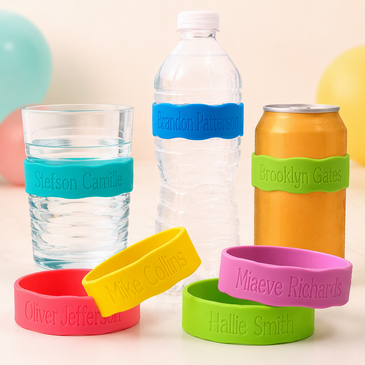 Wavy Waterproof Bands, Silicone Reusable Name Label for Bottles, Cups, Tumblers, Thermos, Water & Baby Bottle Labels, Daycare and School