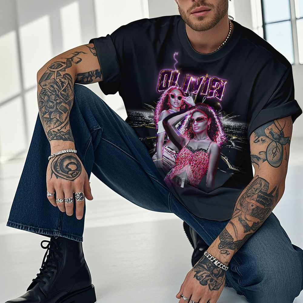Personalized Photo Vintage Tee Retro Fashion T-shirts Custom Photo Christmas Gifts - MyPhotoSocks