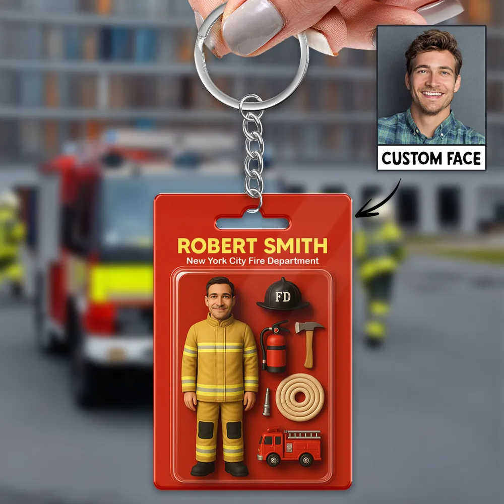 3D Effect Action Figure Pack Packaging Toy Box Style Art Gift Personalized Acrylic Keychain - MyPhotoSocks