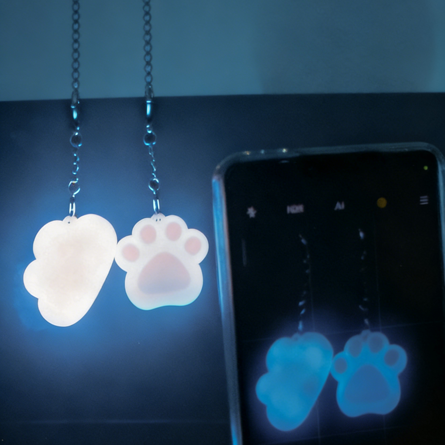 Cute Cat Paw Light Keychain Rechargeable Mini Bag Charm with Double Chain White Cat Paw Design - MyPhotoSocks