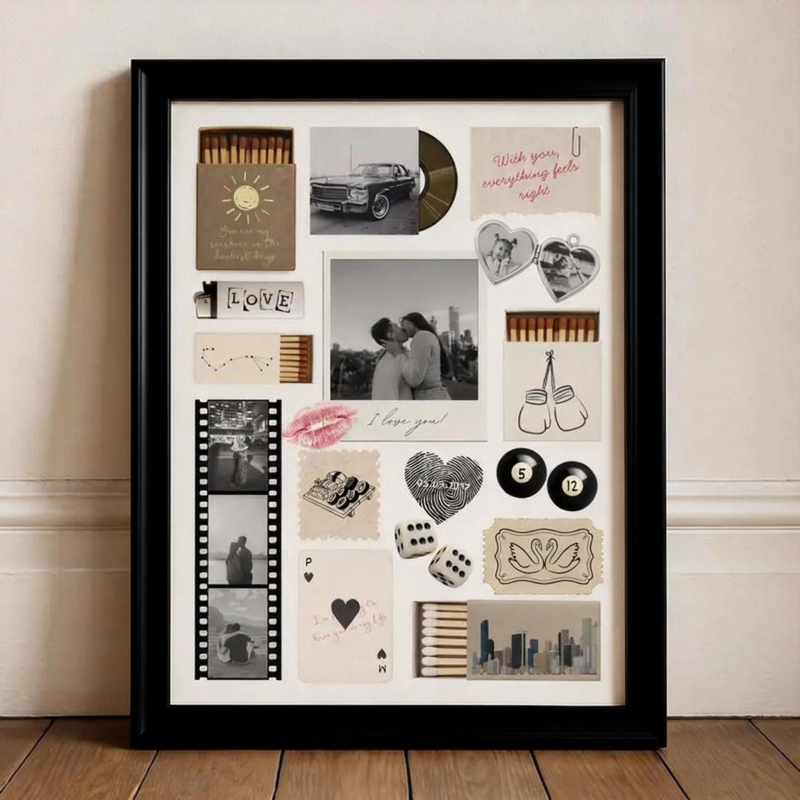 Custom Photo Matchbox Wooden Frame with Your Text Matchbook Poster Print Wall Art Anniversary Gift