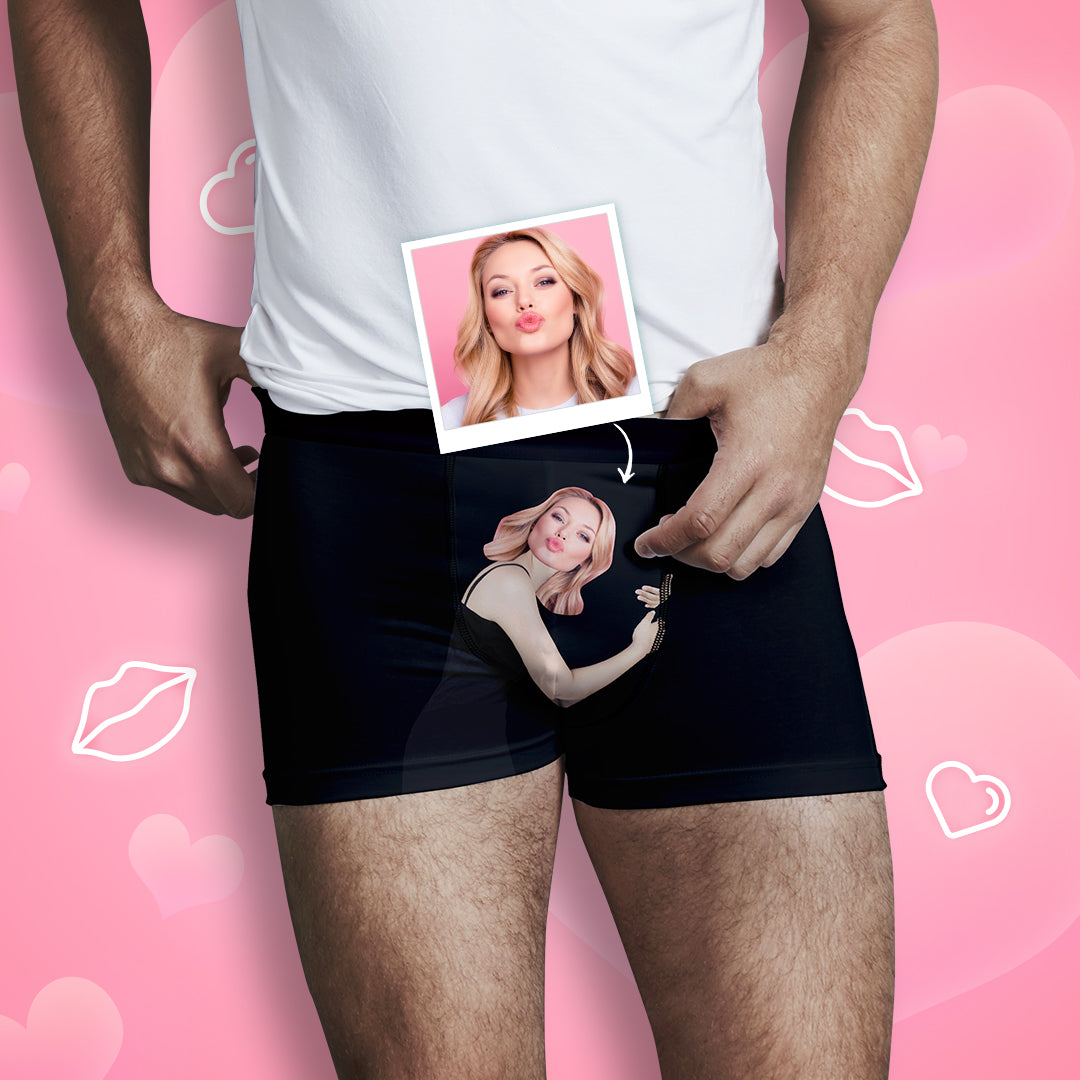 Men's Custom Girlfriends Love Hug Boxer Shorts-MyPhotoSocks