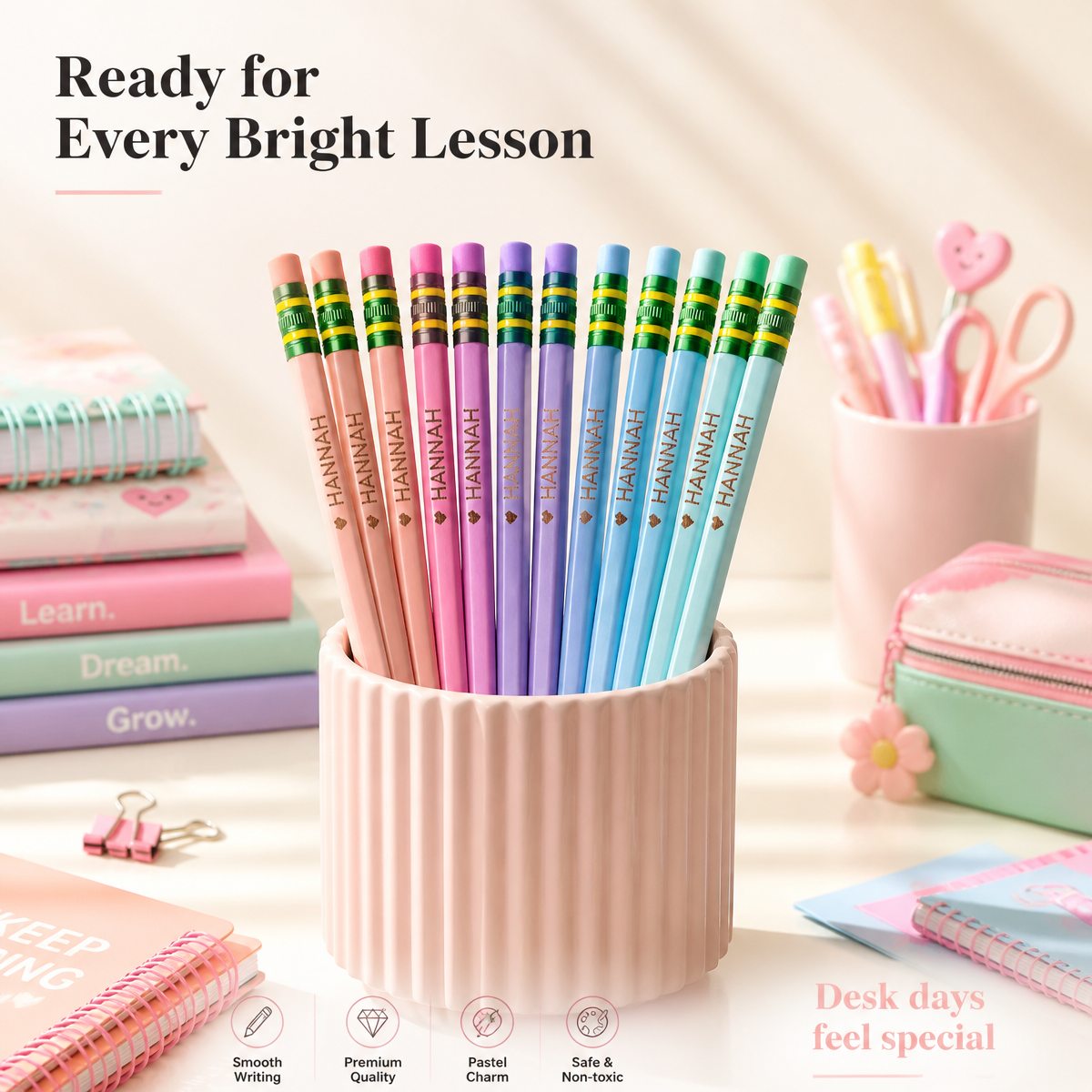 Pastel Gradient Personalized Pencils – Custom Name & Heart Engraving, for Students, Teachers, or Gift Giving