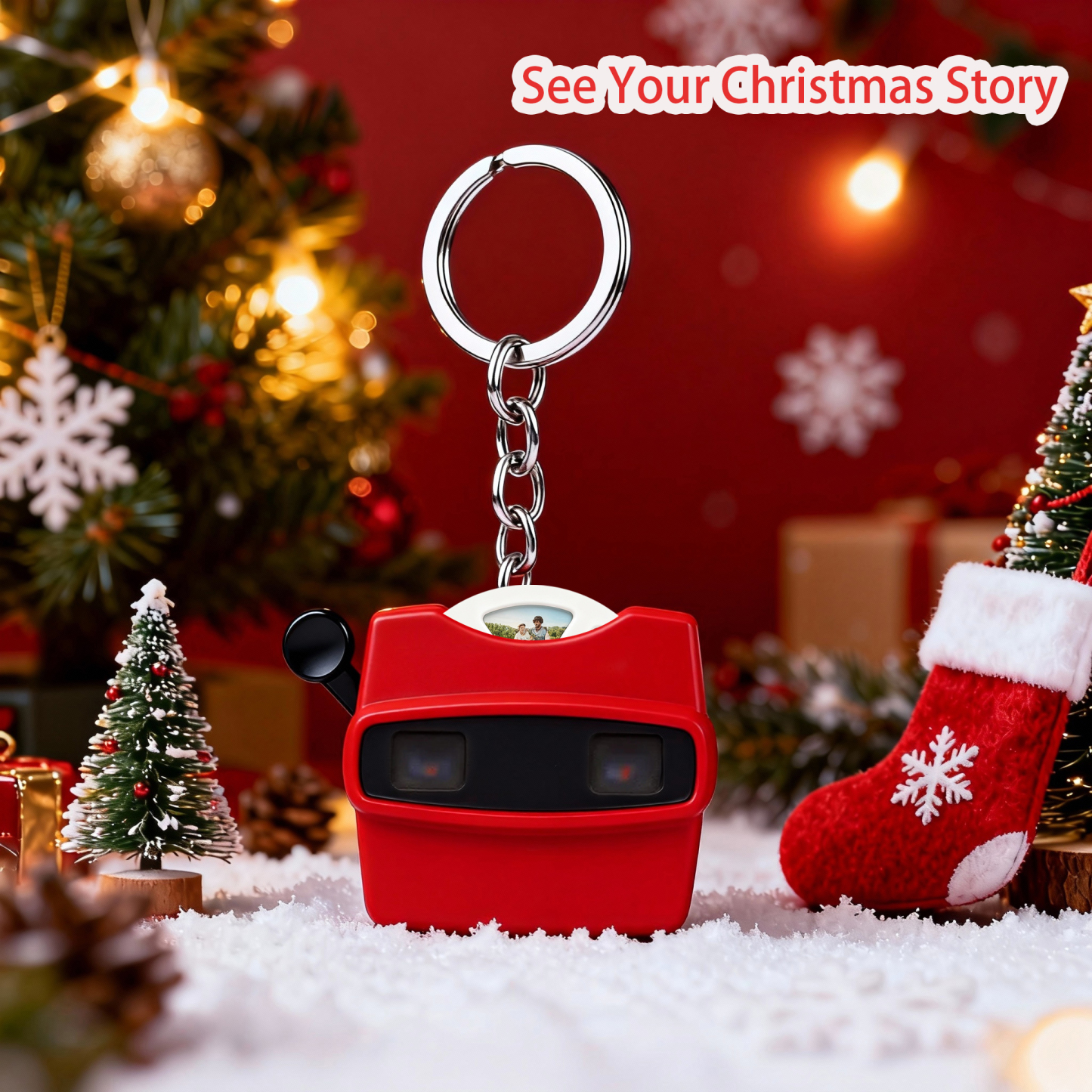 Custom Mini 3D Viewfinder and Reel Keychain Personalized Christmas Gifts Photo Viewer Ornament with Your Own Photos