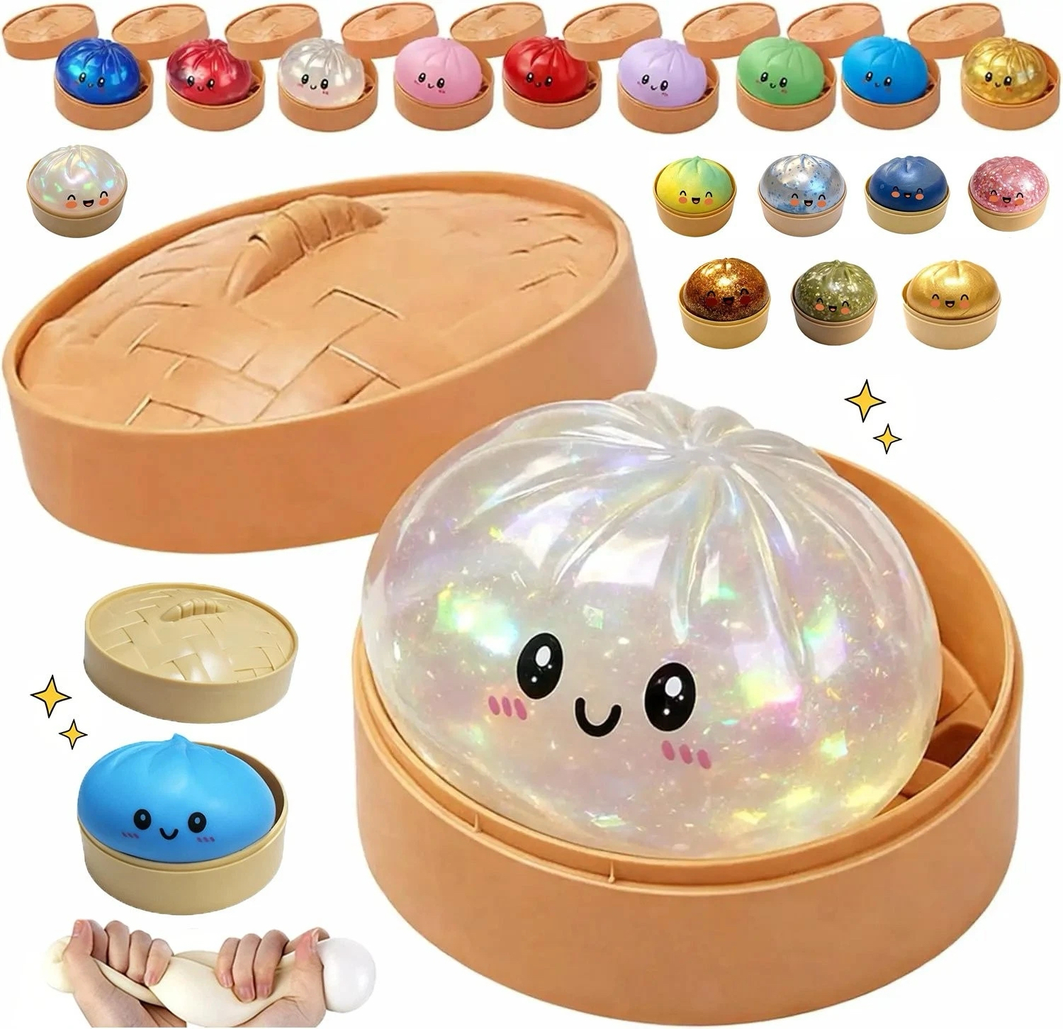 Glitter Dumpling Squishy Toys Steamed Bun Sensory Stress Relief Ball Novelty Desk Soft Squeeze Decompression Gift - MyPhotoSocks