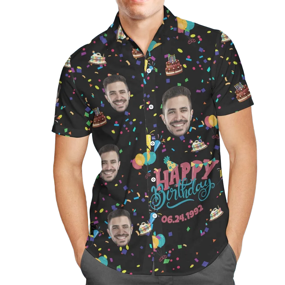 Custom Face Happy Birthday Hawaiian Shirt Men's All Over Print Unique Birthday Gift For Him