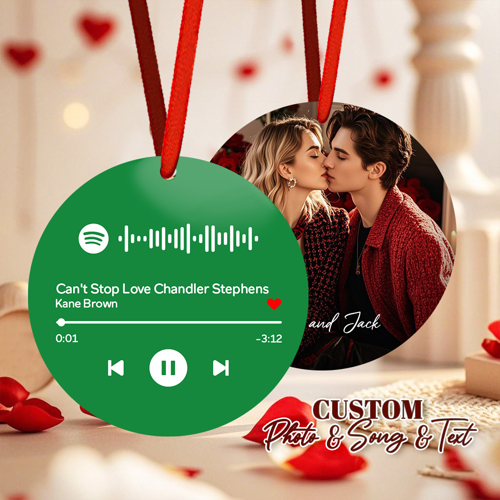 Custom Scannable Spotify Code Yellow Ornaments Photo Hanging Ornament Engraved Custom Music Song Ornament Valentine Gift - MyPhotoSocks