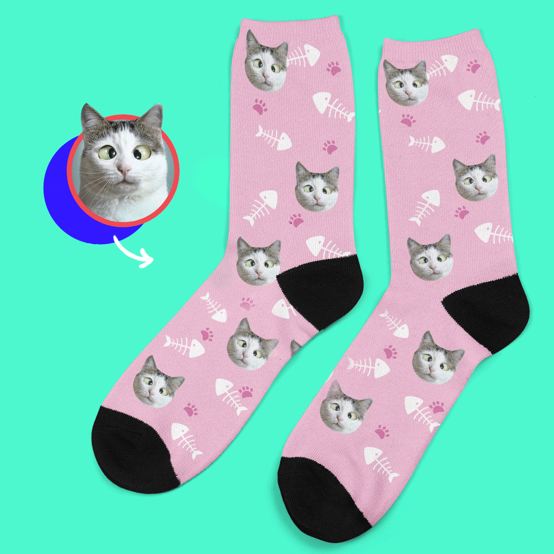 Custom Lovely Cat Photo Socks With Your Text - MyPhotoSocks