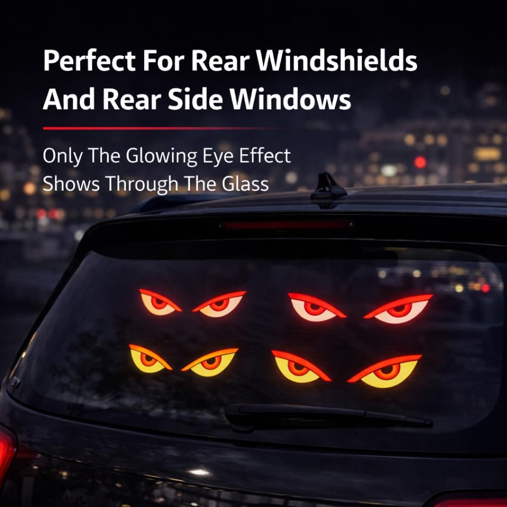 Solar Demon Eye LED Car Window Light, Waterproof Devil Eyes Light No Drill Suction Cup Dynamic Winds