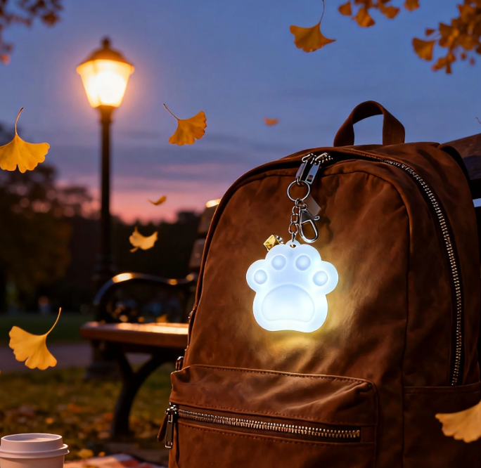 Cute Cat Paw Light Keychain Rechargeable Mini Bag Charm with Double Chain White Cat Paw Design - MyPhotoSocks