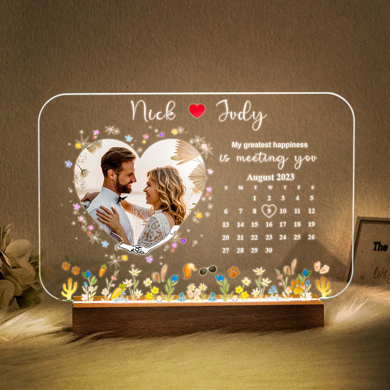 Personalized Photo LED Light Frame Gift for Love's Sweetest Moments - My Greatest Happiness Is Meeting You