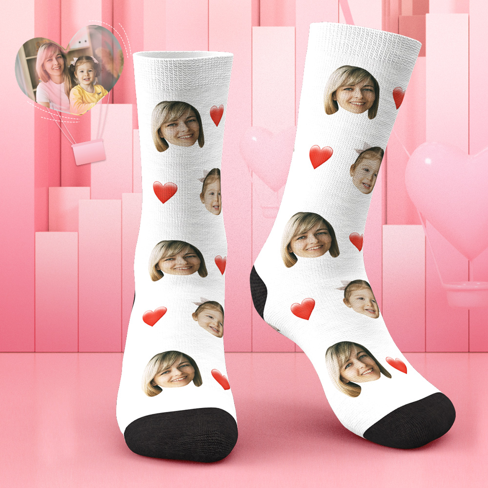 3D Preview Custom Face Heart Socks with Your Text