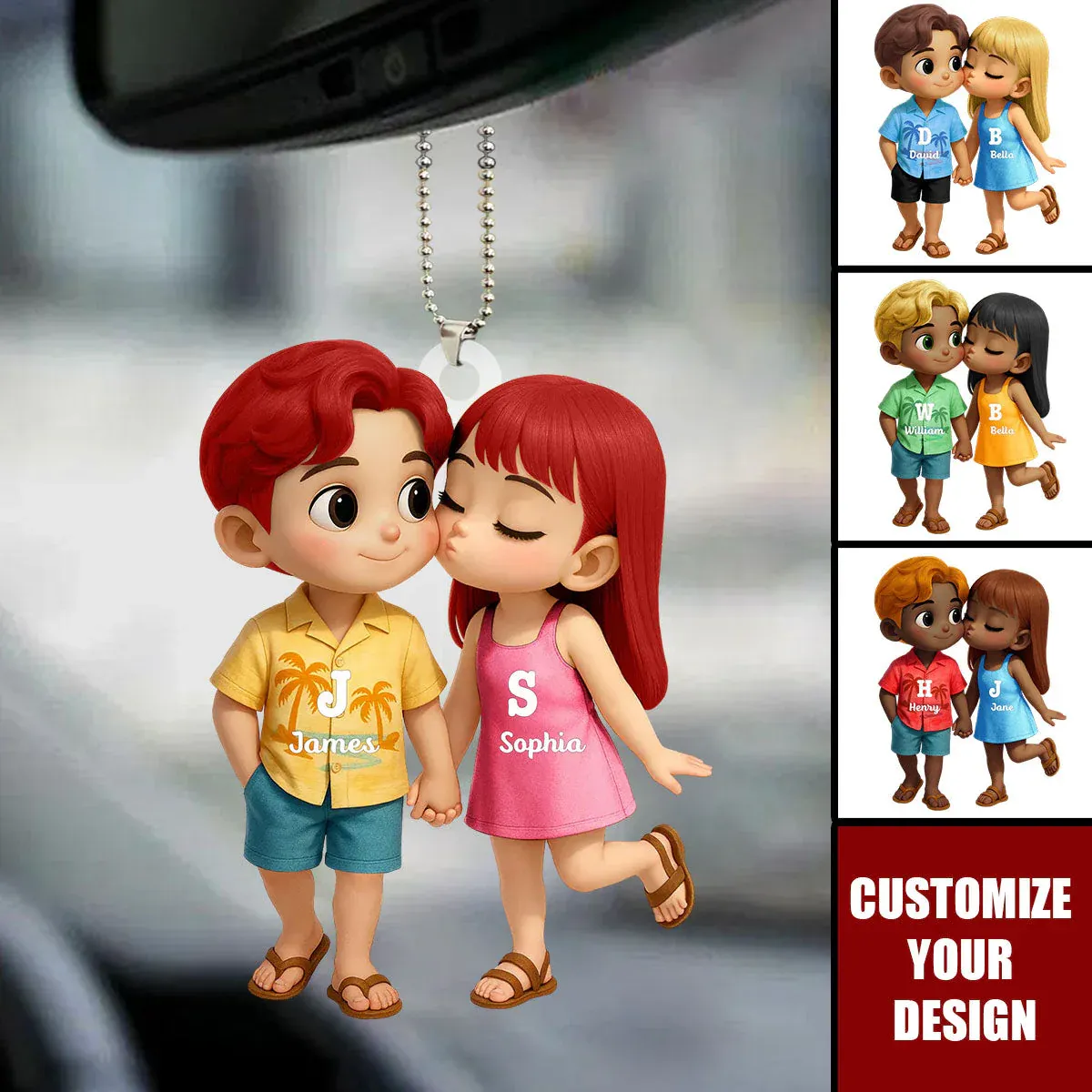 Personalized Acrylic Car Hanger - Cute Couple Kissing Moment - Custom Name Gift for Boyfriend & Girlfriend - MyPhotoSocks