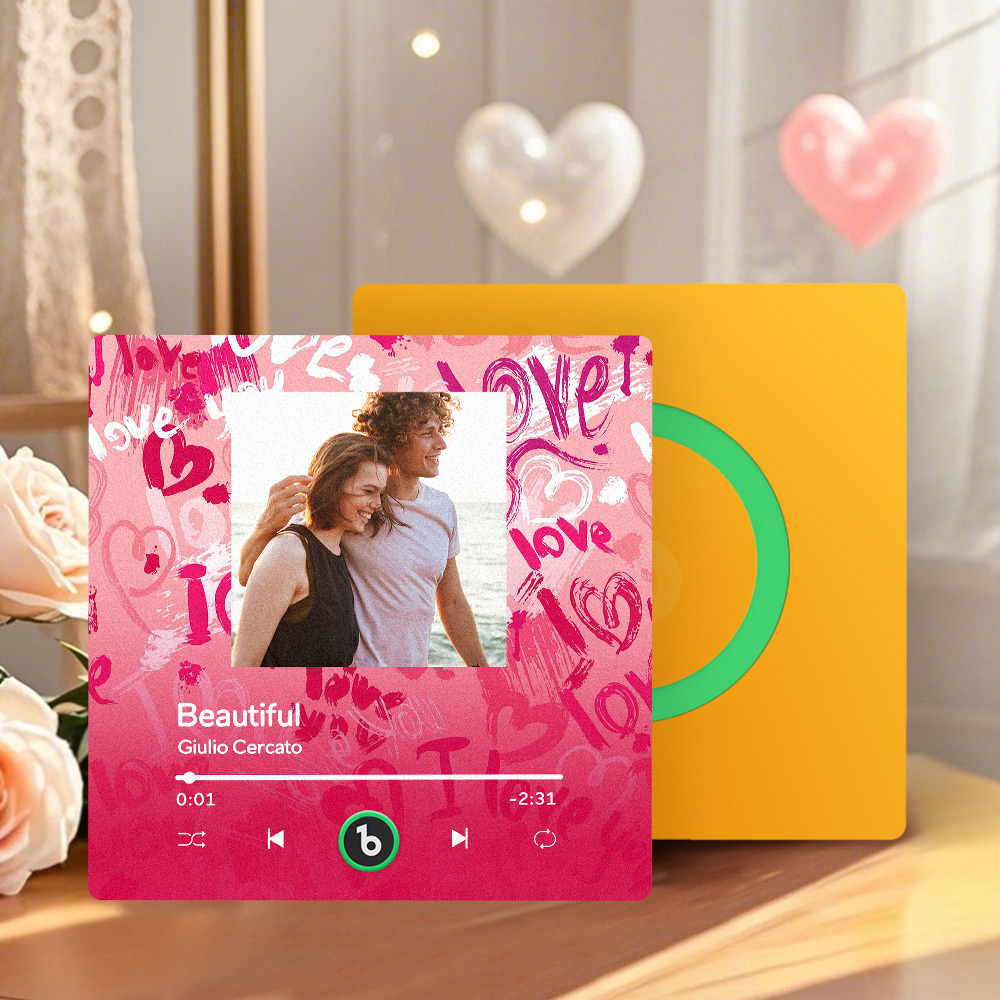 Personalized Music Fridge Magnet Pink Blue Valentine Gift Album Fridge Magnet Music Wall Photo Sticker Music Movement That Can Be Played Gift for Couple - MyPhotoSocks