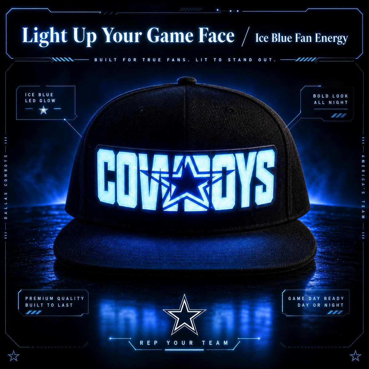 Football Fan LED Light-Up Snapback Cap