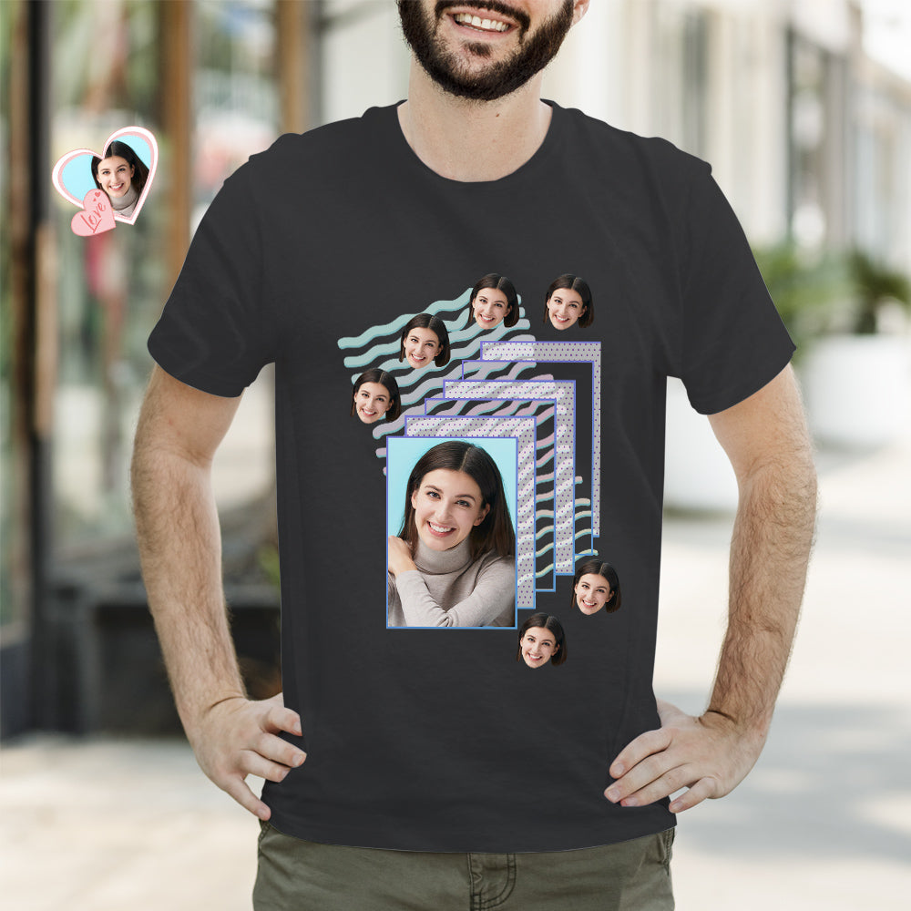 Custom Face T-Shirt Retro Ripple T-shirt Black Photo T-shirts-MyPhotoSocks