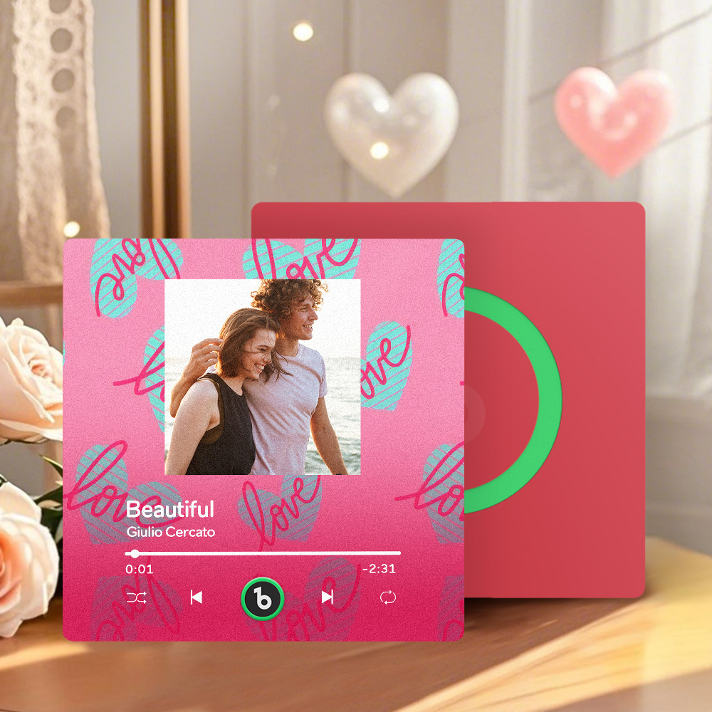 Personalized Music Fridge Magnet Pink Blue Valentine Gift Album Fridge Magnet Music Wall Photo Sticker Music Movement That Can Be Played Gift for Couple - MyPhotoSocks