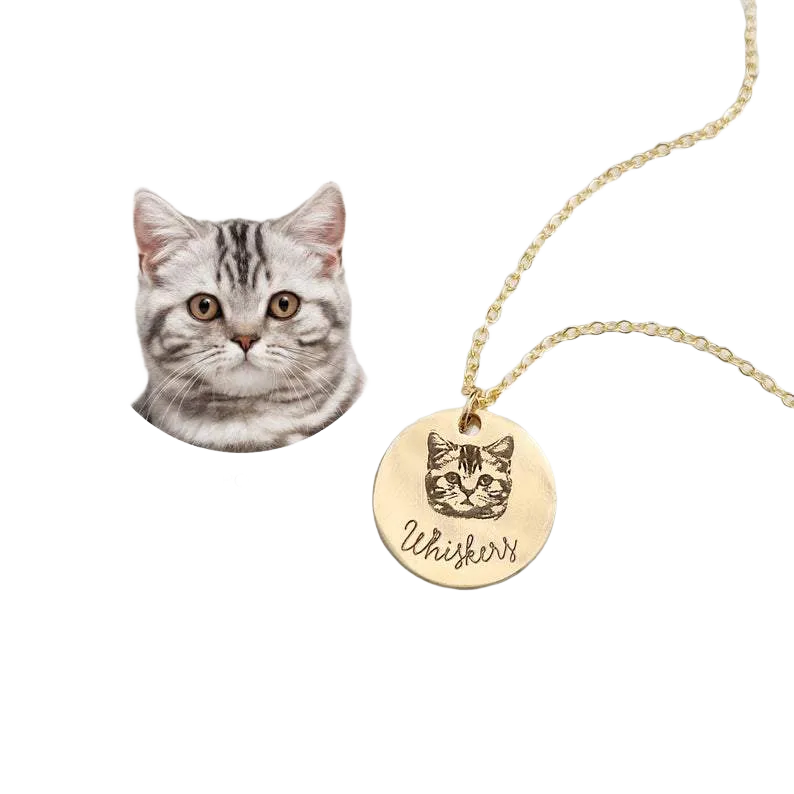 Photo Portrait Necklace with Engraving Round Shape, Custom Portrait Jewelry 14K Gold Plated