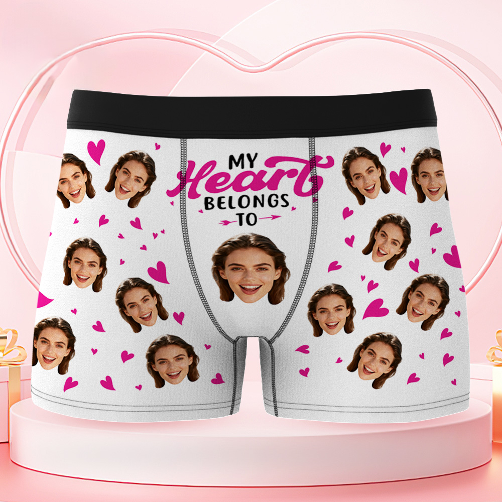 Personalized Face Boxer Briefs Funny Photo Underwear My Heart Belongs to Her Gift for Men - MyPhotoSocks
