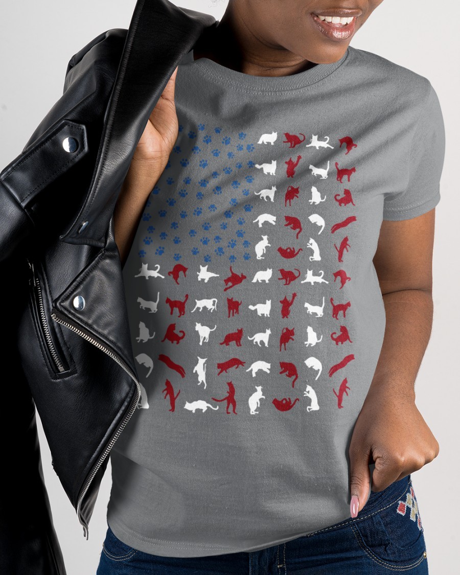 Many Kind Of Cat Breeds Arrange USA Flag - Independence Day Cat July 4th Ladies T-Shirt