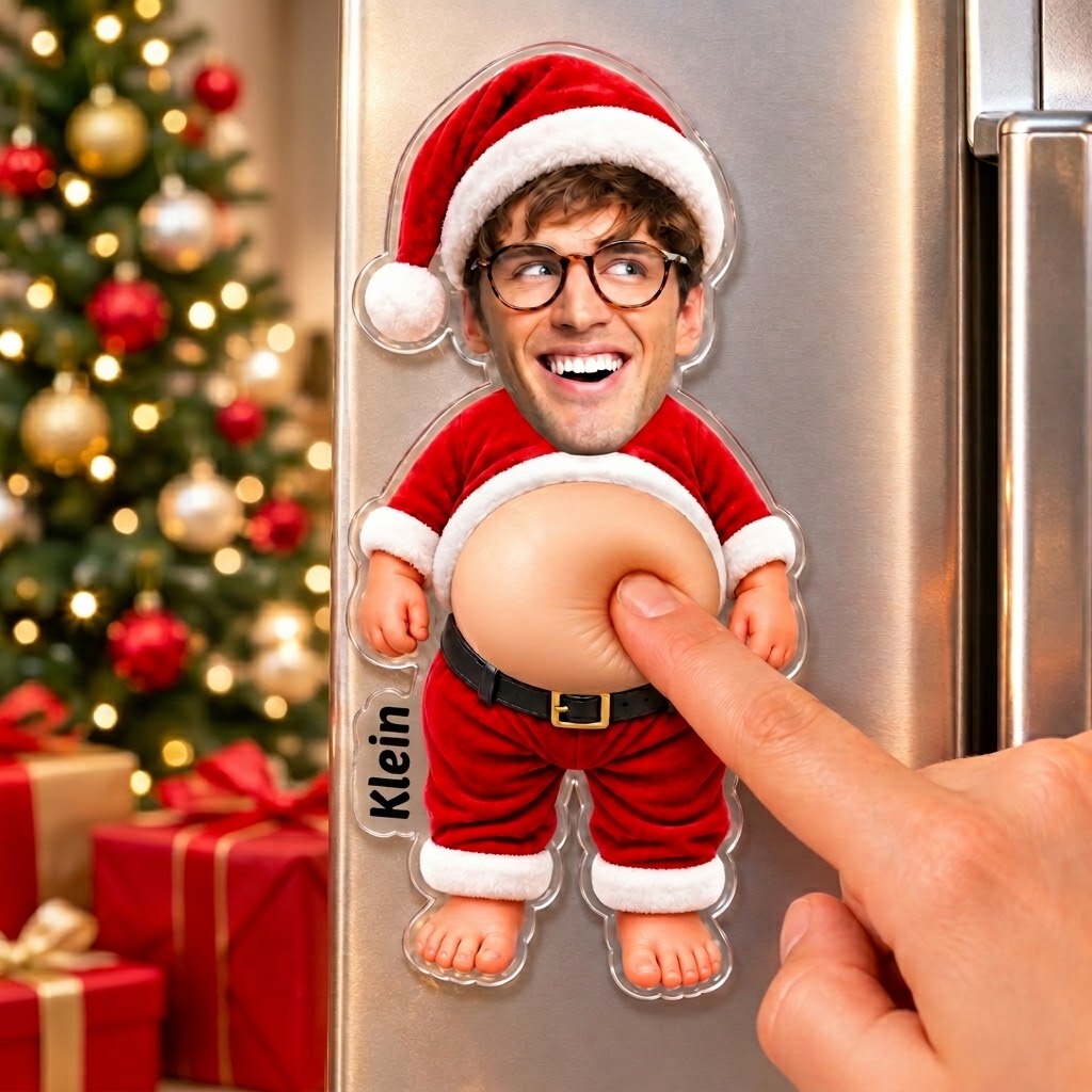 Personalized Funny Christmas Character Photo Soft Belly Acrylic Fridge Magnet with Name Christmas Housewarming Gift for Family Friends