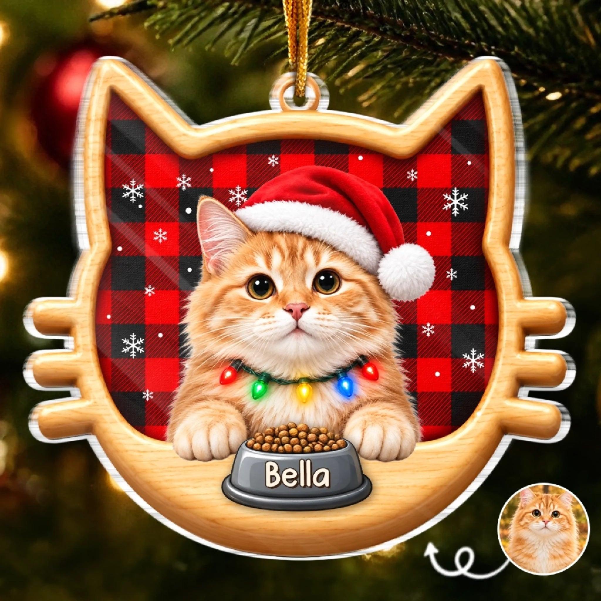 Custom Cat Photo Christmas Gifts for Cat Lovers - Personalized Acrylic Ornament