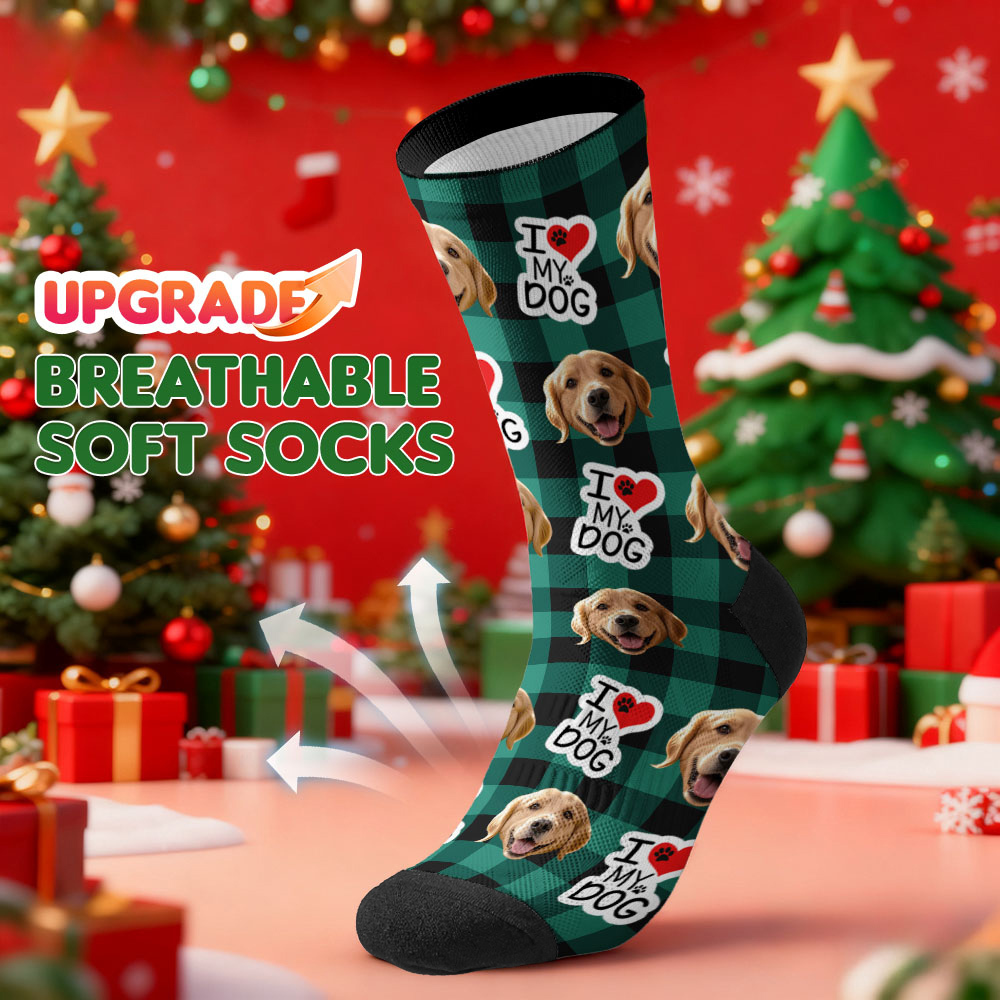 Personalized Pet Dog Theme Socks Christmas Socks Custom I Love You Socks Pet Lover Santa Socks Gift - MyPhotoSocks