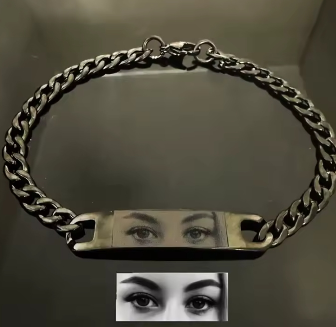 Personalized Eye Photo Bracelet for Couples - Custom Laser Engraved Stainless Steel Keepsake, Anniversary Gift - MyPhotoSocks