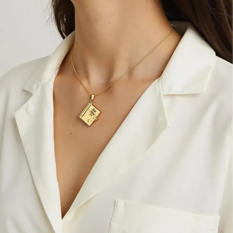 Personalized Mom Necklace for Women - Heartfelt Message Jewelry for Mom from Daughter Son, Engraved Book Pendant, Birthday Christmas Gift for Mother