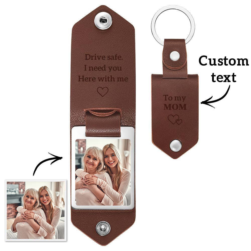 Custom Leather Photo Text Keychain Gift For Mom