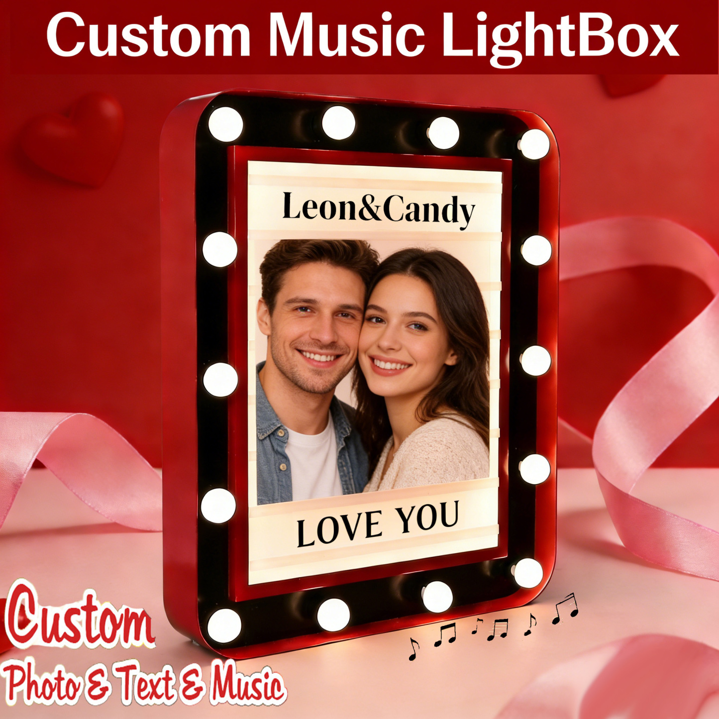 Personalized Music Photo Lightbox – Custom LED Display with Photo & Text, Meaningful Valentine’s or Anniversary Gift