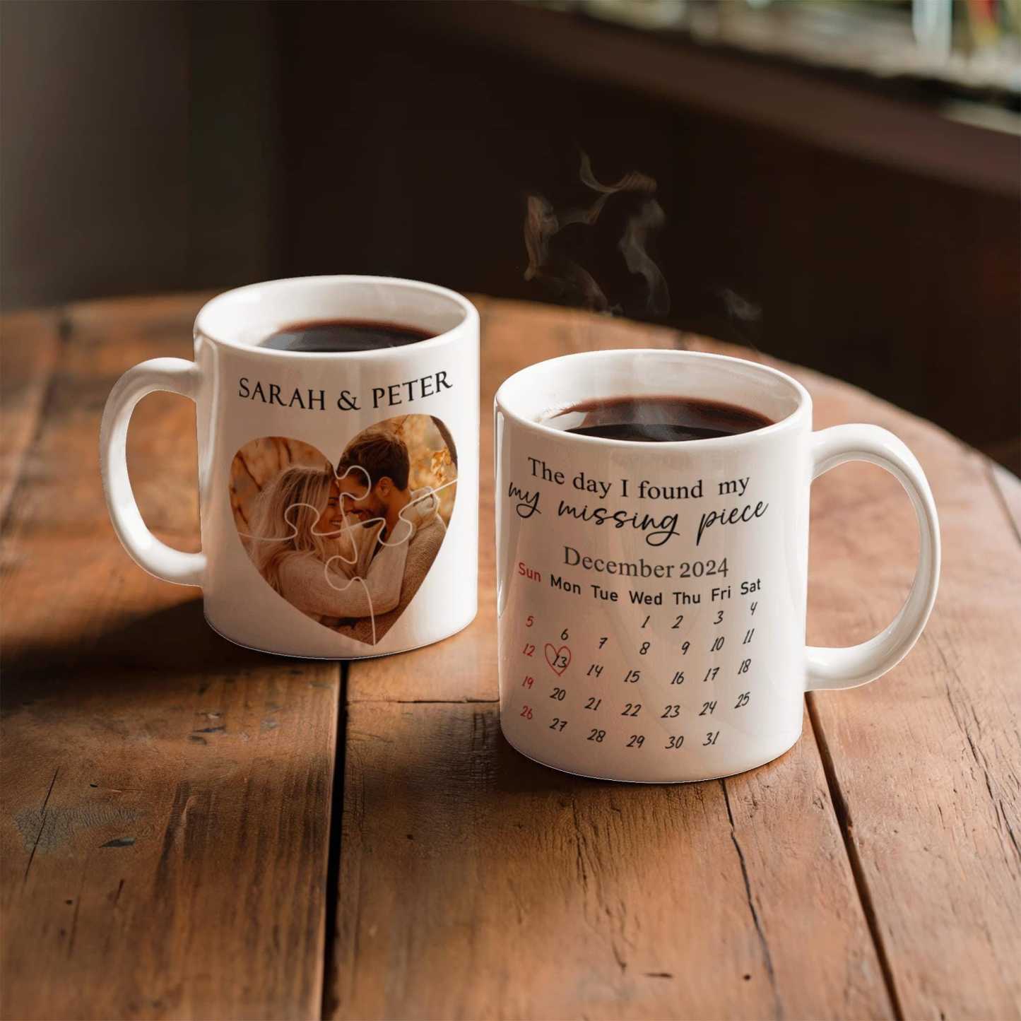 Personalized Couple Mug with Photo & Calendar Custom Name Coffee Cup Anniversary Gift for Him or Her
