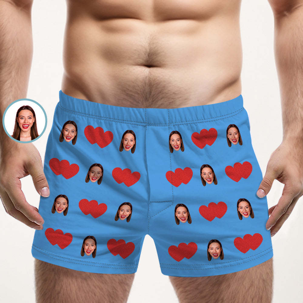 Custom Face Multicolor Boxer Shorts Red Heart Personalized Photo Underwear Gift for Him - MyPhotoSocks