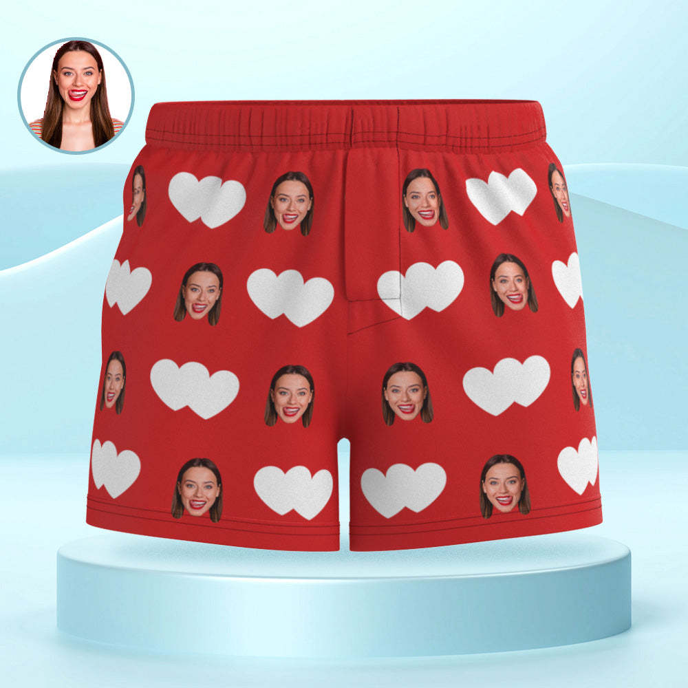 Custom Face Multicolor Boxer Shorts Red Heart Personalized Photo Underwear Gift for Him - MyPhotoSocks