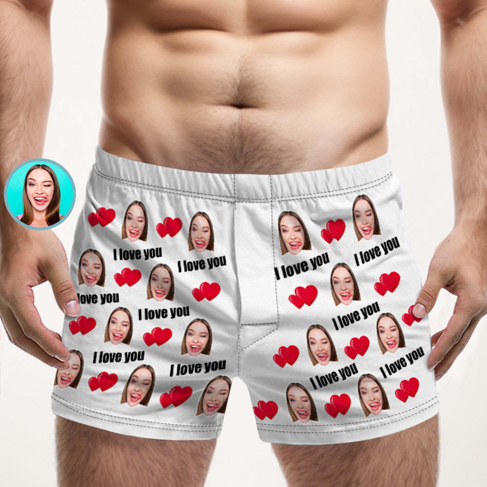 Custom Face Multicolor I Love You Boxer Shorts Personalized Photo Underwear Gift for Him - MyPhotoSocks