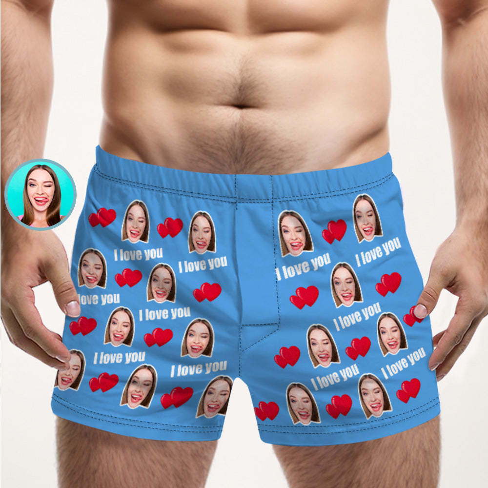 Custom Face Multicolor I Love You Boxer Shorts Personalized Photo Underwear Gift for Him - MyPhotoSocks