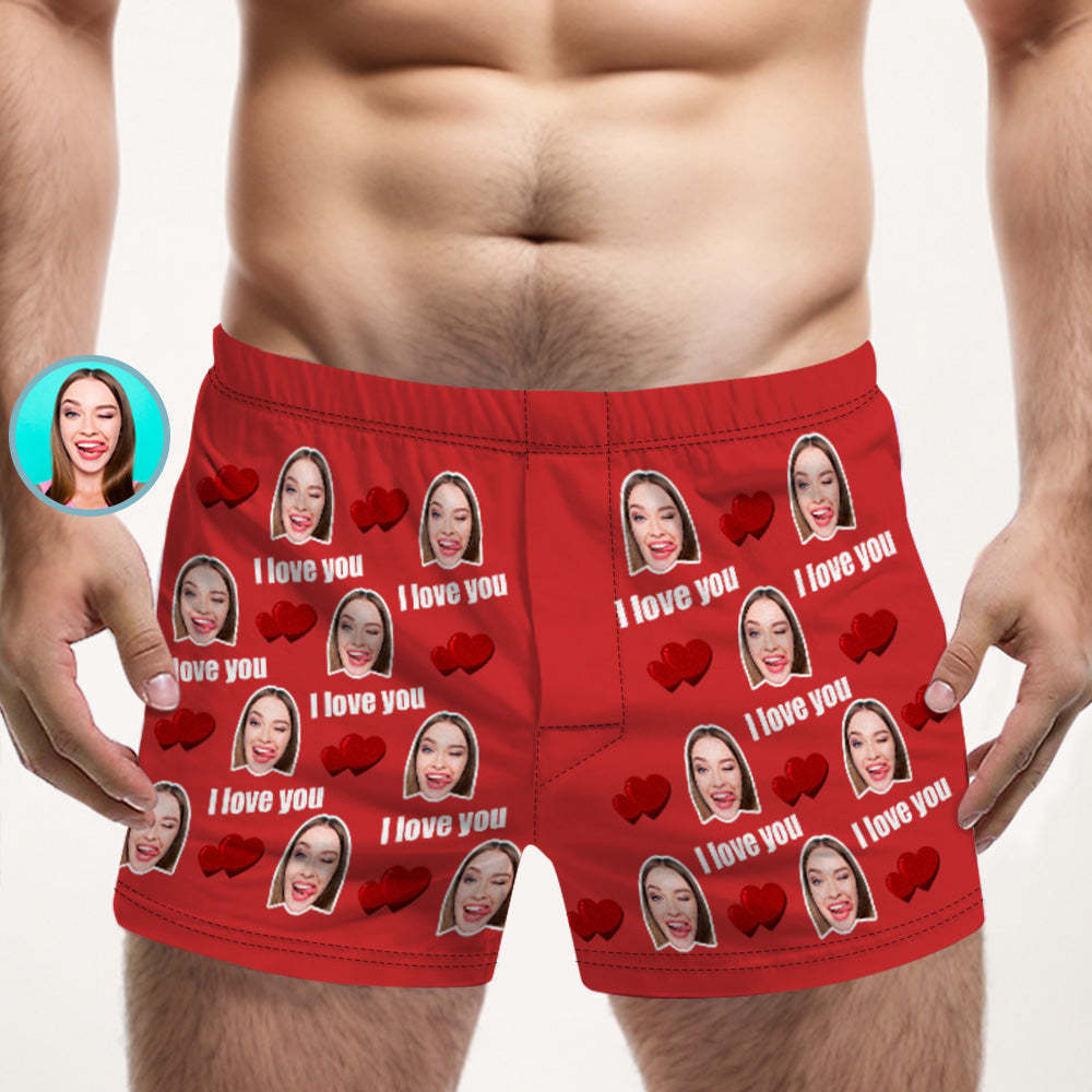 Custom Face Multicolor I Love You Boxer Shorts Personalized Photo Underwear Gift for Him - MyPhotoSocks