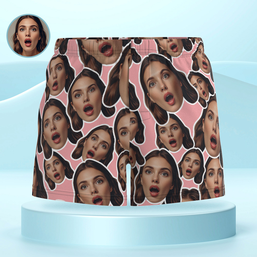 Custom Face Mash Red Boxer Shorts Personalized Waistband Casual Underwear Valentine for Him - MyPhotoSocks